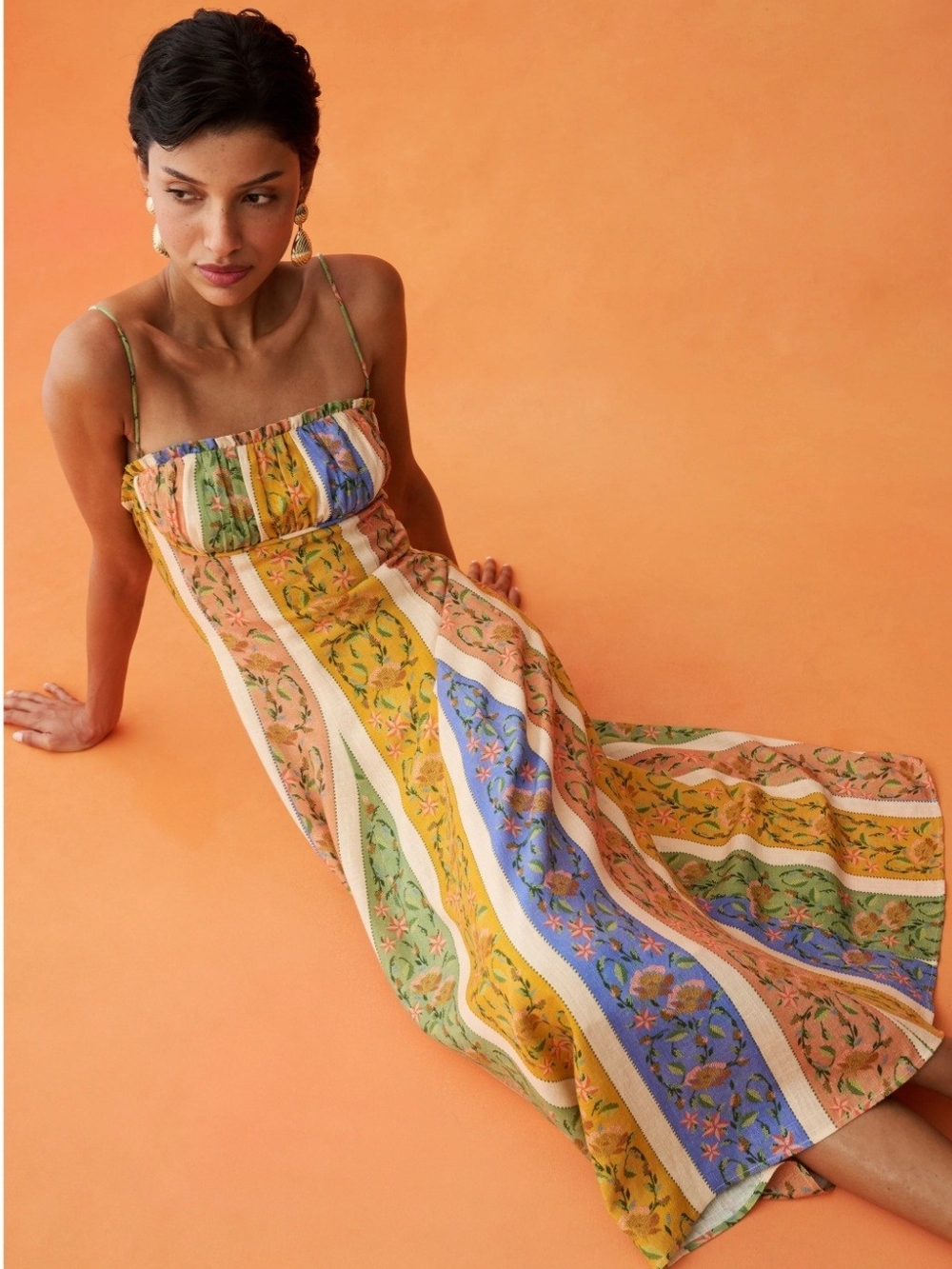 Rainey Striped Floral Midi Sundress in Multicolor